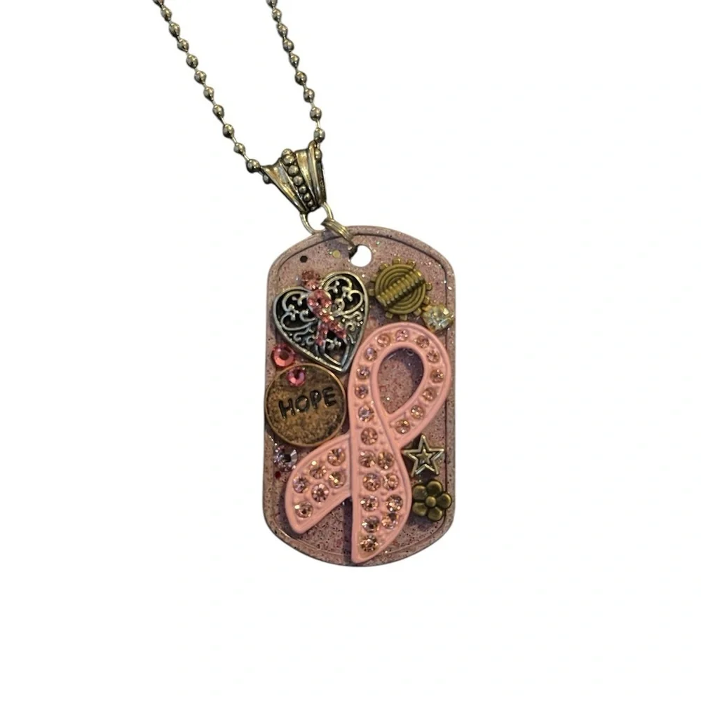 Handmade breast cancer dog tag